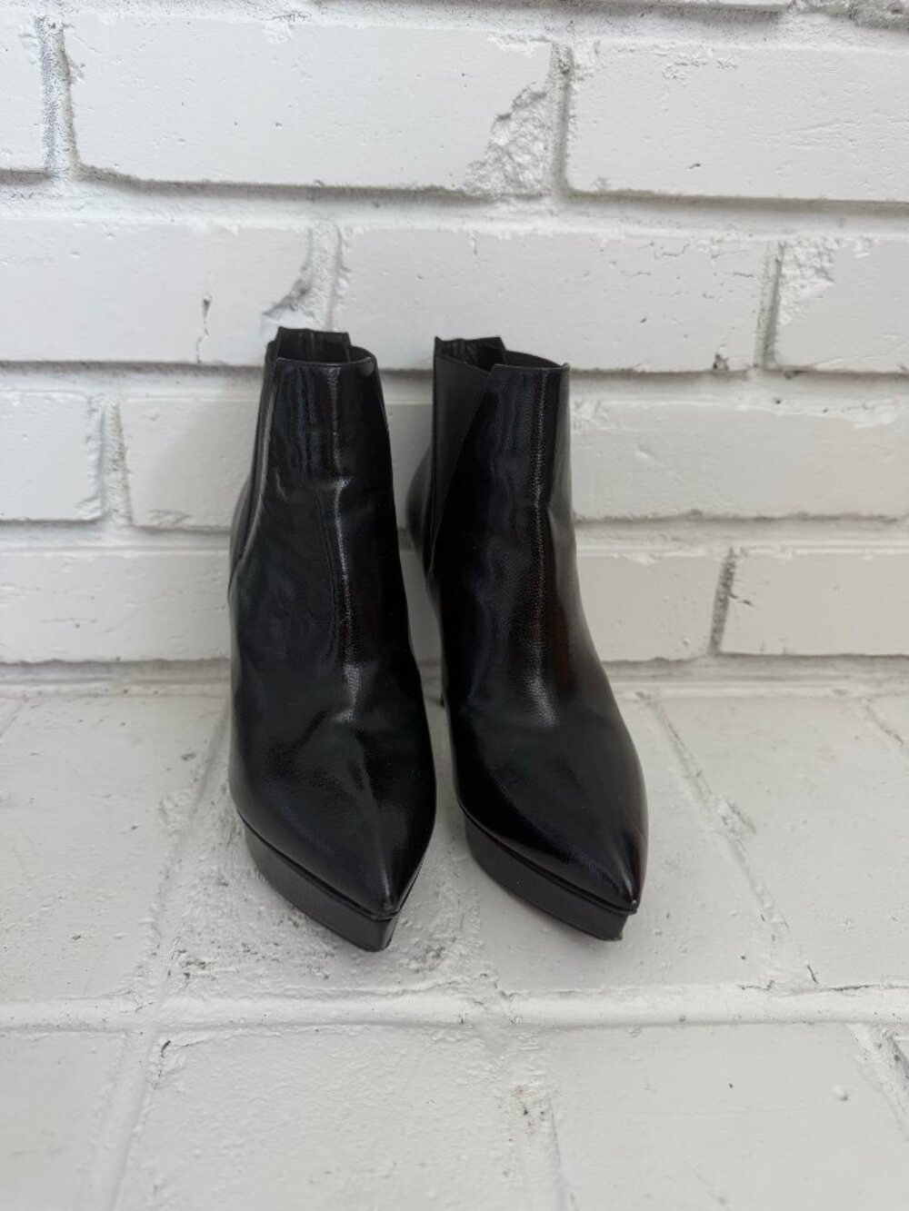 Saint Laurent Black Grained Leather Platform Stiletto Chelsea Boots EU 36 US 6